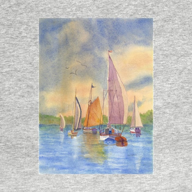 Sailing at Sunset Mt Desert Island Me; Sailboat; Sailing Maine by ROSEANN MESERVE 